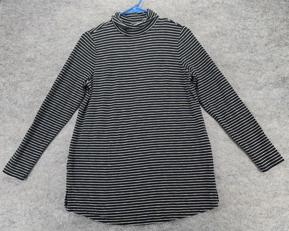 J Jill Shirt Womens Small 3/4 Sleeve Black White Striped Turtleneck